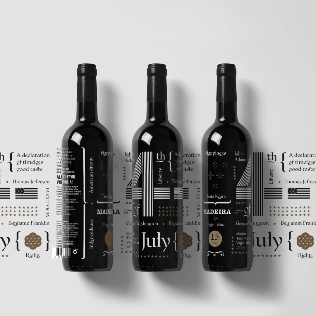 Garrafas do vinho 4th of July, Vinho Madeira premium criado para o mercado americano